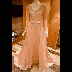 Engagement dress with rhinestones (overskirt, long sleeve)